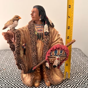 Statue of Indian with a Bird on Arm, Height 8&quot;