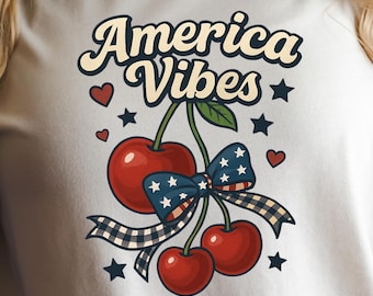 Karierte Amerika Kirschen PNG: 4. Juli Sublimation (Digitaler Download)