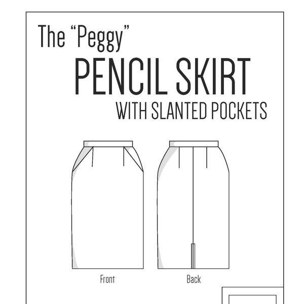 The "Peggy" Pencil Skirt with Slanted Pockets, Pencil Skirt, Center Back Slit, Skirt Sewing Pattern