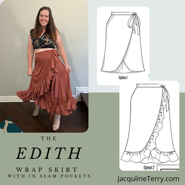 The Edith Wrap Skirt with In-Seam Pockets, Wrap Skirt Sewing Pattern, Easy to Sew Skirt,