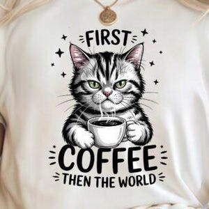 Mürrische Katzen Kaffee PNG: Lustige Lazy Day Shirt Design (Digitaler Download