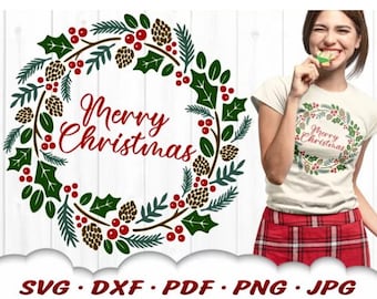 Merry Christmas Wreath SVG DXF Cut Files