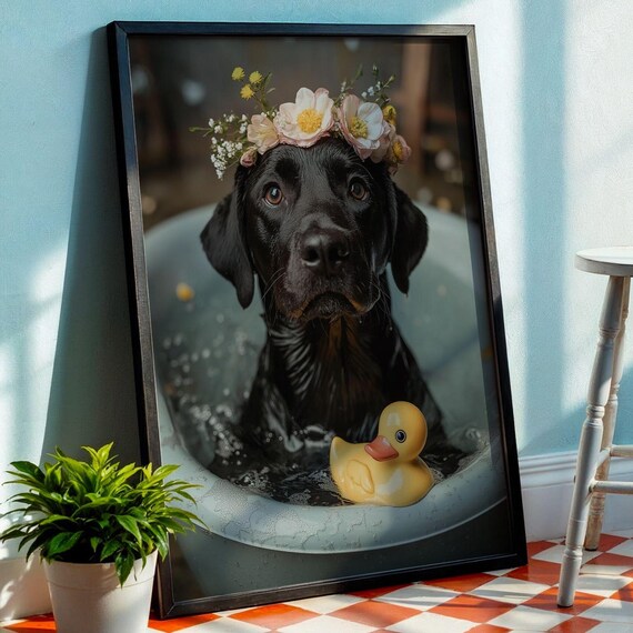 Custom Dog Bathroom Portrait Personalized Pet Spa Wall Art Funny