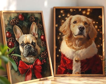 Personalisierte Weihnachts-Haustierillustration, festliche Feiertags-Wandkunst, einzigartiges druckbares Geschenk für Hundeliebhaber