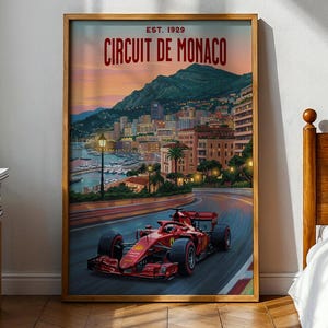 Póster del Gran Premio de Mónaco de F1 / Arte mural de carreras de Ferrari de F1 / Arte de Fórmula 1 / Merchandising de F1 / Póster deportivo / Lewies Hamilton / Arte mural masculino