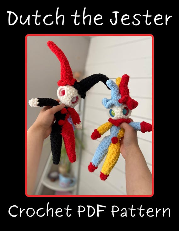 Jester Crochet PDF Pattern, halloween pattern, PDF download for amigurumi, unique crochet pattern, market make, low sew, jester pattern