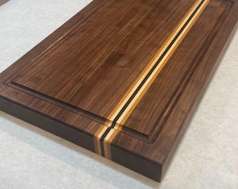 Handmade Walnut Cutting Board: 1.5 Inch Thick Edge Grain with Cherry & Maple Accents