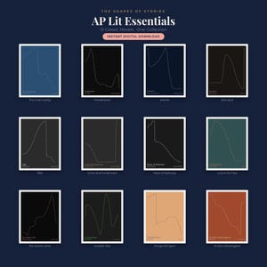 AP Lit Bundle | 12 Classic Literature Printable Wall Art Set | Story Shape Book Posters | Instant Digital Download