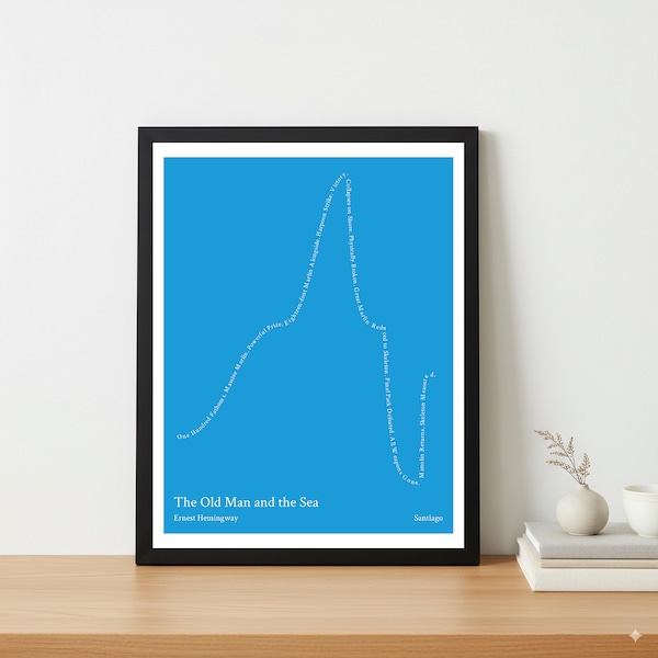 Lámina artística "La forma del viejo y el mar" / Ernest Hemingway / Arte literario para pared / Regalo para amantes de los libros / 11x14
