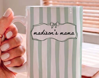 Personalized New Mom Mug, Custom Child Name Stripe Coffee Cup, First Time Mom Gift, Future Mom Gift, New Baby Gift, Christmas Gift Mother 01