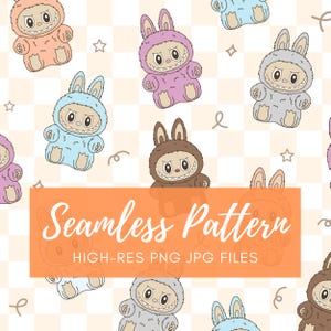 Kawaii Labubu Seamless Pattern: PNG JPG Digital Download