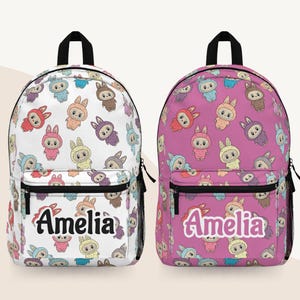 Labubu Backpack for Kids, Personalized Name labubu backpack for Girls, Kawaii Bag Gingham Back to School, La Bubu Kindergarten Back Pack