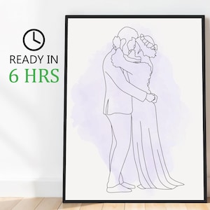 Benutzerdefinierte One Line Zeichnung | Personalisiertes Paar Familienportrait vom Foto | Einzigartiges Hochzeits- & Jahrestagsgeschenk | Zeichnungslinie vom Foto