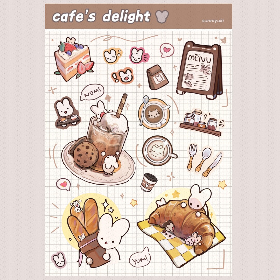 Cute Bunny Cafe Sticker Sheet [PRE-ORDER] | 16cmx11cm • Cute Pet Vinyl ...