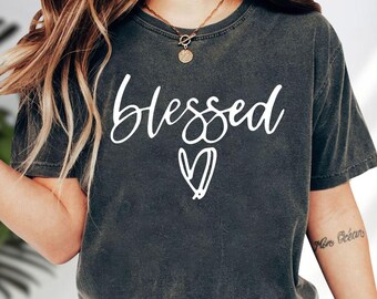 Comfort Colors Blessed Cursive Heart T-Shirt, Faith Over Fear Hoodie, Christian Minimalist Sweatshirt, Religious Gift