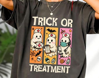 Trick Or Treatment Shirt, Halloween Ghost Nurse Tee, Funny Spooky Sweatshirt, Gothic Nurse Hoodie