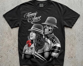 Firme Amor Streetwear PNG, Gothic Romance digitale download, Skeletpaar clipart