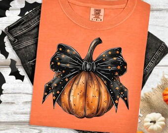 Black Bow Pumpkin Halloween Shirt, Gothic Orange Star Hoodie, Spooky Cottagecore Sweatshirt, Fall Meme Tee, Vintage Aesthetic Gift