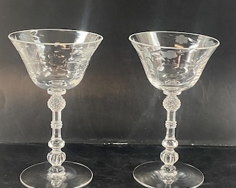 Vintage Floral Etched Champagne Glasses Set of 2