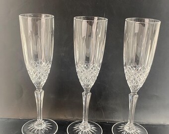 Vintage Cristal D’Arques Set of 3 Fluted Crystal Lead Champagne Glasses