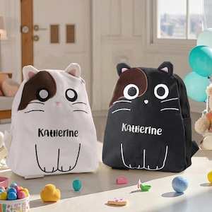 Sac à dos personnalisé pour chat - Cartable avec nom brodé personnalisé pour enfants - Cadeau unique pour filles, garçons et amoureux des chats