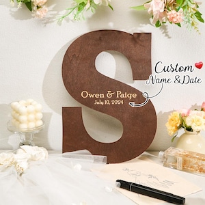 Placa de madeira marrom personalizada com nome, livro de visitas personalizado com letras, livro de visitas para casamento