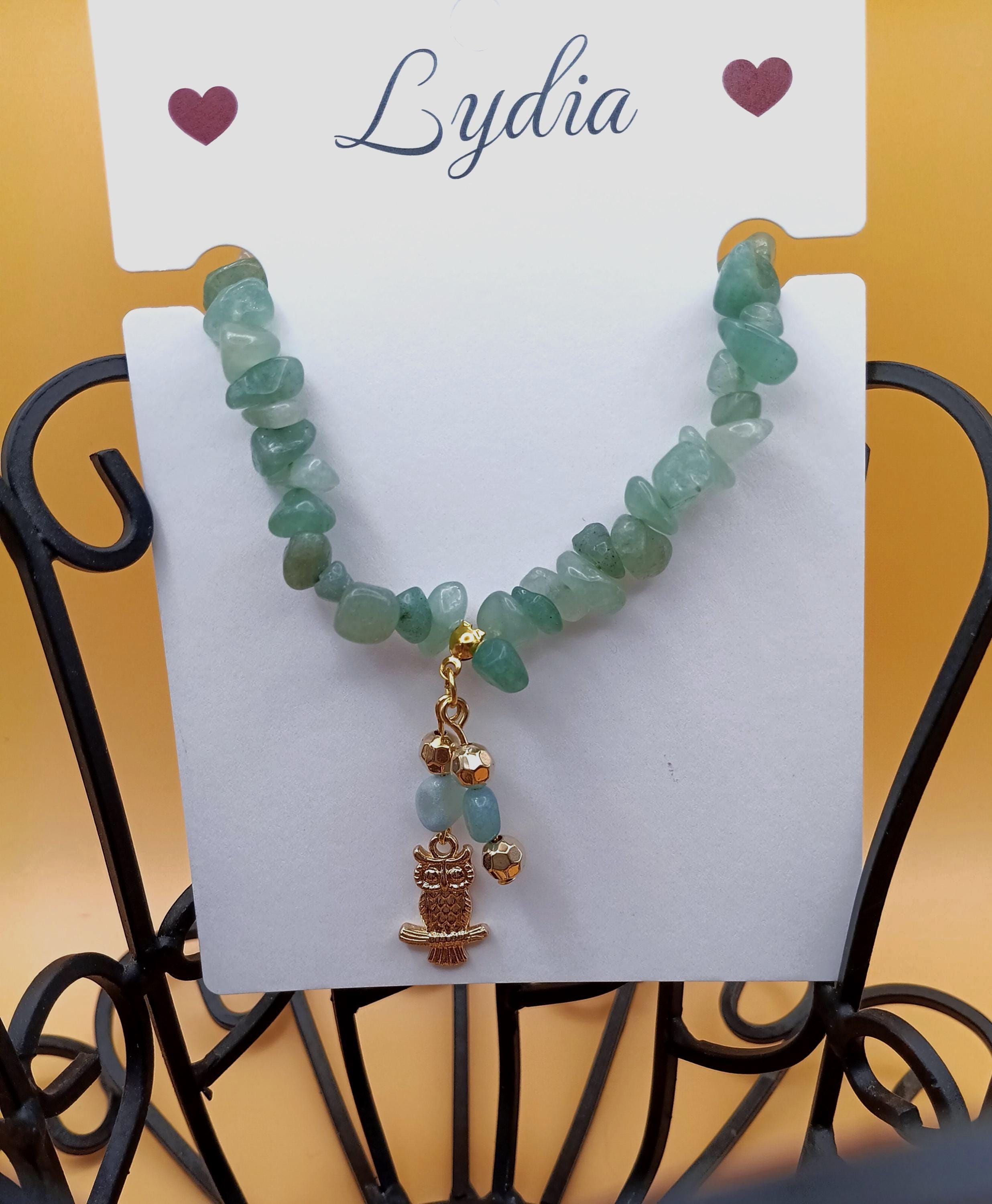 Green Aventurine Stretch Bracelet: Golden Owl Charm, Boho Style