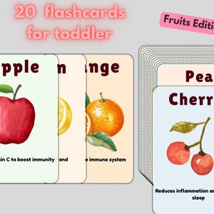 Watercolor Fruit Flashcards for Kids – Learn Fruit Names & Health Benefits | Educational Printable Cards for Toddlers and Preschoolers