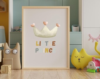 Little Prince Nursery Print: Watercolor Crown, Baby Boy Room Decor (Digital Download)