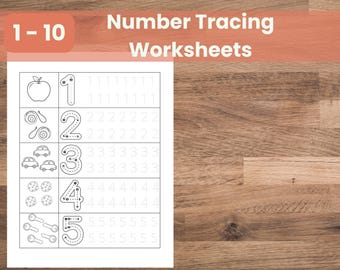 Number Tracing Worksheets 1-10: Coloring & Handwriting Practice (PDF/PNG Digital Download)
