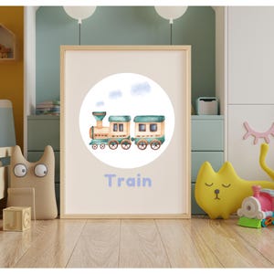 Watercolor Train Nursery Print: Kids Room Transportation Art (Digital Download)