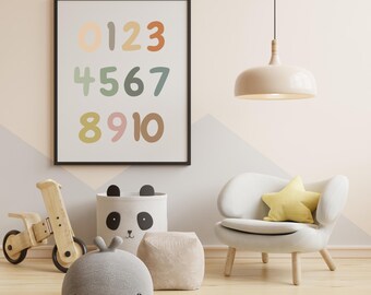 Boho Numbers Print: Neutral Montessori Kids Room Decor (Digital Download)