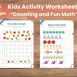 Fun Math Printable Activities - Counting Worksheet  for Kids| Preschool & Kindergarten Numbers Practice | Digital Download PDF