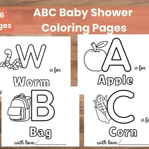 ベビーシャワー ABC ぬり絵ブック：ゲスト向けアクティビティ、記念品（印刷可能な PDF）