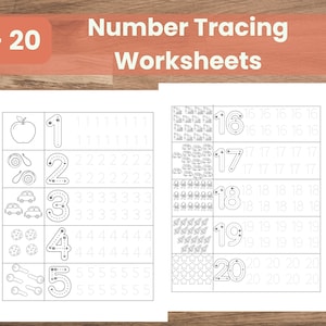 Number Tracing Worksheets 1-20: Preschool Handwriting Practice (PDF & PNG Downloadable Files)