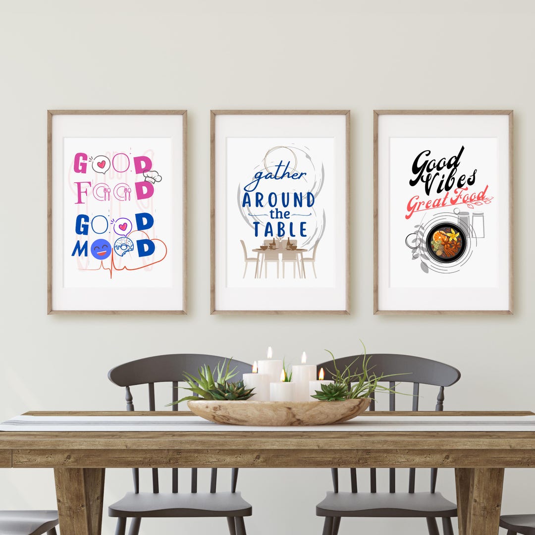Kitchen Wall Art Set of 3 | Dining Room Decor | Food Quote Prints