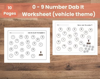 Number Dab Arbeitsblätter 0-9 - Mathematikaktivität für Kinder (Digitaler Download)