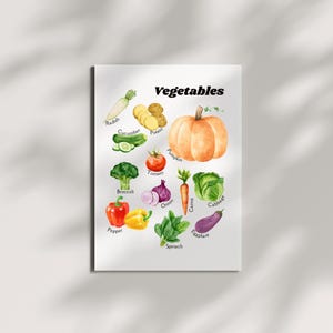 Watercolor Vegetable Print: Educational Kitchen Wall Art (Digital Download)