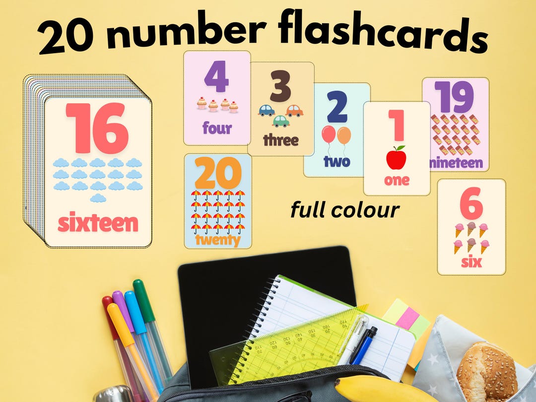Number Flashcards 1-20: Cute Illustrations, Learning Activity (PDF
