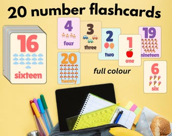 Number Flashcards 1-20: Cute Illustrations, Learning Activity (PDF Download)