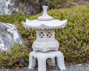 Japanese Yukimi Stone Lantern, | Hand-cut and carved from natural granite | Outdoor Zen garden decoration