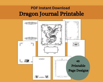 Vintage Dragon Theme Journal Printable Pages. Downloadable Dragon Journal. Gothic Dragon Theme. Vintage Dragon Paper. Dragon Gift.