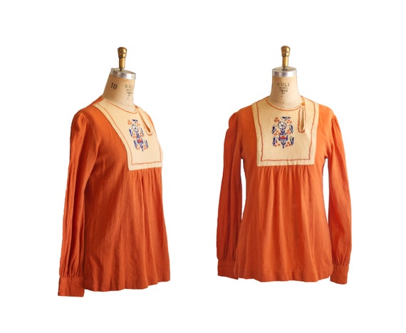 Vintage 60's/70's Boho Indian Tunic w/Bird Embroid