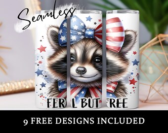 Feral But Free Raccoon Png, Funny Raccoon Sublimation Design, Patriotic Raccoon Digital File, Funny 4th of July PNG, USA Freedom Shirt Png