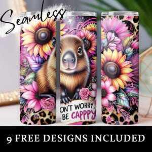 Niedliche Capybara Becherverpackung, sei glücklich 20 Unze Sublimationsbecher Png, mach dir keine Sorgen, sei Cappy Positivity Tumble Wrap Design Digital Download
