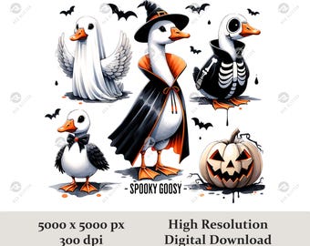 Oca spettrale PNG, Oca divertente di Halloween PNG, Oca in costume di Halloween con disegno a sublimazione, Carino horror PNG, Download digitale di Oca spettrale