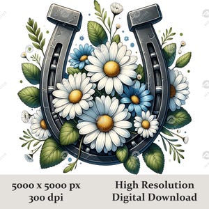 Watercolor Floral Horseshoe Clipart, Horse Lover Png, Horseshoe Flowers Png, Horseshoe Png, Sublimation Graphics, Western Clipart PNG