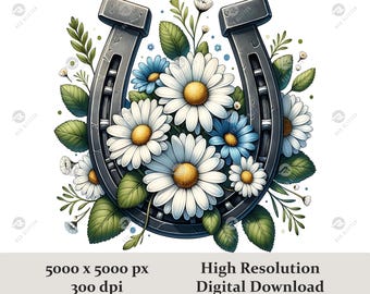 Aquarel bloemen hoefijzer clipart, paardenliefhebber png, hoefijzer bloemen png, hoefijzer png, sublimatie-graphics, westerse clipart png