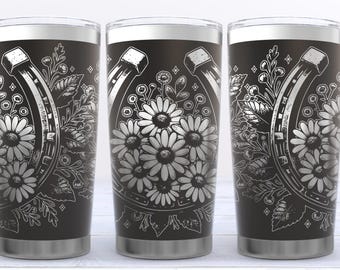 Floral Horseshoe svg, Horse Lover Png svg, Horseshoe Flowers Png svg, Horseshoe svg png for rotary, 20oz floral laser engrave tumbler