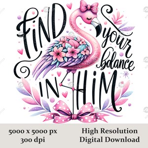 Find Your Balance PNG, Trendy Png, Faith Png, Christian Sublimation Design, Religious Png, Flamingo Png, Digital Download